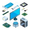 Isometric illustrations of computer hardware. Vector pictures set Royalty Free Stock Photo