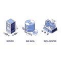 Isometric illustrations of server big data and data center in blue technology computer Royalty Free Stock Photo