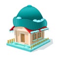 Isometric image of privat house with hat. Ecological modern home isolated