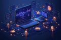Isometric image showcasing digital cryptocurrency and blockchain data visualization technology