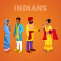 Isometric Indian People in Traditional Clothes