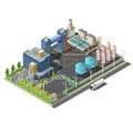 Isometric industrial area, plant, hydroelectric. Set icons Royalty Free Stock Photo