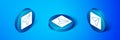 Isometric Infographic of city map navigation icon isolated on blue background. Interface concept design. Geolocation