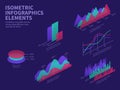 Isometric infographic elements. 3d graphs, bar chart, market histogram and layer diagram. Business presentation vector