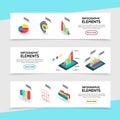 Isometric Infographic Elements Horizontal Banners Royalty Free Stock Photo