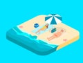 Isometric infographic landscape with sea and people on the beach. Isometric flat 3D landscape. Royalty Free Stock Photo
