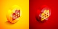 Isometric Information icon isolated on orange and red background. Circle button. Vector