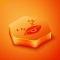 Isometric Insomnia icon isolated on orange background. Sleep disorder with capillaries and pupils. Fatigue and stress