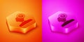 Isometric Insomnia icon isolated on orange and pink background. Sleep disorder with capillaries and pupils. Fatigue and