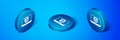 Isometric Insurance online icon isolated on blue background. Security, safety, protection, protect concept. Blue circle