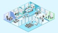 Isometric interior departments concept vector. conference hall, offices, workplaces Royalty Free Stock Photo
