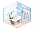 Isometric interior of director`s office. Flat 3D illustration cabinet.