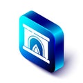 Isometric Interior fireplace icon isolated on white background. Blue square button. Vector Royalty Free Stock Photo