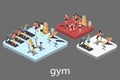 Isometric interior of gym. People involved in sports