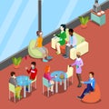 Isometric Interior Office Canteen and Relax Area with People Royalty Free Stock Photo