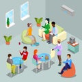 Isometric Interior Office Canteen and Relax Area with People Royalty Free Stock Photo