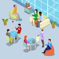 Isometric Interior Office Canteen and Relax Area with People Royalty Free Stock Photo