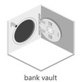 Isometric interior with open a bank vault and businessman Royalty Free Stock Photo