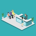 Isometric interior of reception. Flat 3D real illustration waiting room