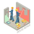 Isometric interior repairs concept. Two decorators are painting Royalty Free Stock Photo