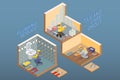 Isometric interior repairs concept. Vector flat 3d illustration.