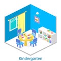 Isometric interior of room in the kindergarten.