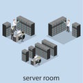 Isometric interior of server room. Flat 3D illustration. Royalty Free Stock Photo
