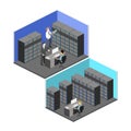 Isometric interior of server room. Flat 3D illustration. Royalty Free Stock Photo