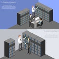 Isometric interior of server room. Flat 3D illustration. Royalty Free Stock Photo
