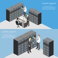 Isometric interior of server room. Flat 3D illustration. Royalty Free Stock Photo