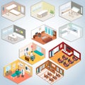 Isometric interior set, Isometric rooms Royalty Free Stock Photo