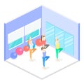 Isometric interior of yoga class. people do yoga Royalty Free Stock Photo