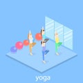 Isometric interior of yoga class. people do yoga. Royalty Free Stock Photo