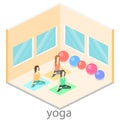 Isometric interior of yoga class. people do yoga. Royalty Free Stock Photo