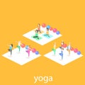 Isometric interior of yoga class. people do yoga. Royalty Free Stock Photo