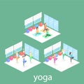 Isometric interior of yoga class. people do yoga. Royalty Free Stock Photo
