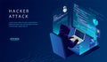 Isometric Internet And Personal Data Hacker Attack Concept. Website Landing Page. The Hacker at The Computer Trying To Royalty Free Stock Photo