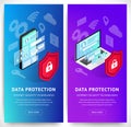 Isometric internet security smartphone vertical banners set Royalty Free Stock Photo