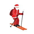 Isometric isolated Santa Claus skiing. Christmas and New Year is coming. Santa pull gifts. Cross country skiing, winter