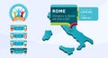 Isometric Italy country map tagged in Rome stadium which will be held football matches vector illustration. Football 2020