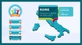 Isometric Italy country map tagged in Rome stadium which will be held football matches vector illustration. Football 2020