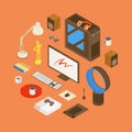 Isometric items from the digital artist workplace