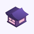 Isometric japanese architecture. Japanese building. House with lights