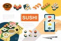 Isometric Japanese Food Composition