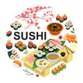 Isometric Japanese Food Round Concept Royalty Free Stock Photo