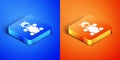 Isometric Jelly bear candy icon isolated on blue and orange background. Square button. Vector