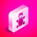 Isometric Jelly bear candy icon isolated on pink background. Silver square button. Vector.