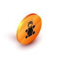 Isometric Jelly bear candy icon isolated on white background. Orange circle button. Vector