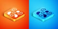 Isometric Jelly candy icon isolated on orange and blue background. Vector