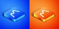 Isometric Jelly worms candy icon isolated on blue and orange background. Square button. Vector